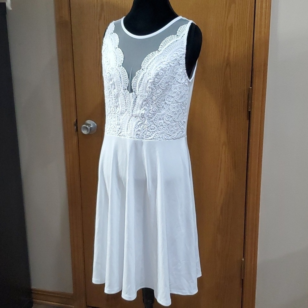 Grace karin nwt white lace top sleeveless midi dress